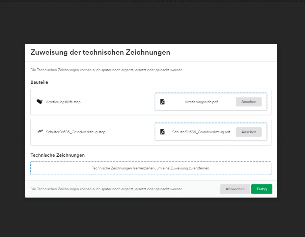 Mehrfach Upload von technischen Zeichnungen