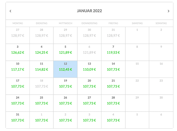 Delivery time calendar